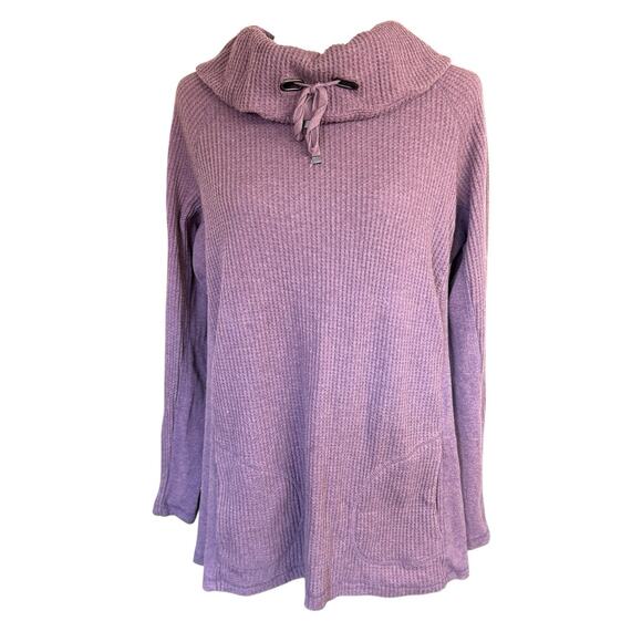 Soft Surroundings Knit Cowl Neck Drawstring Thermal Purple Women's Large Casual - Picture 1 of 12